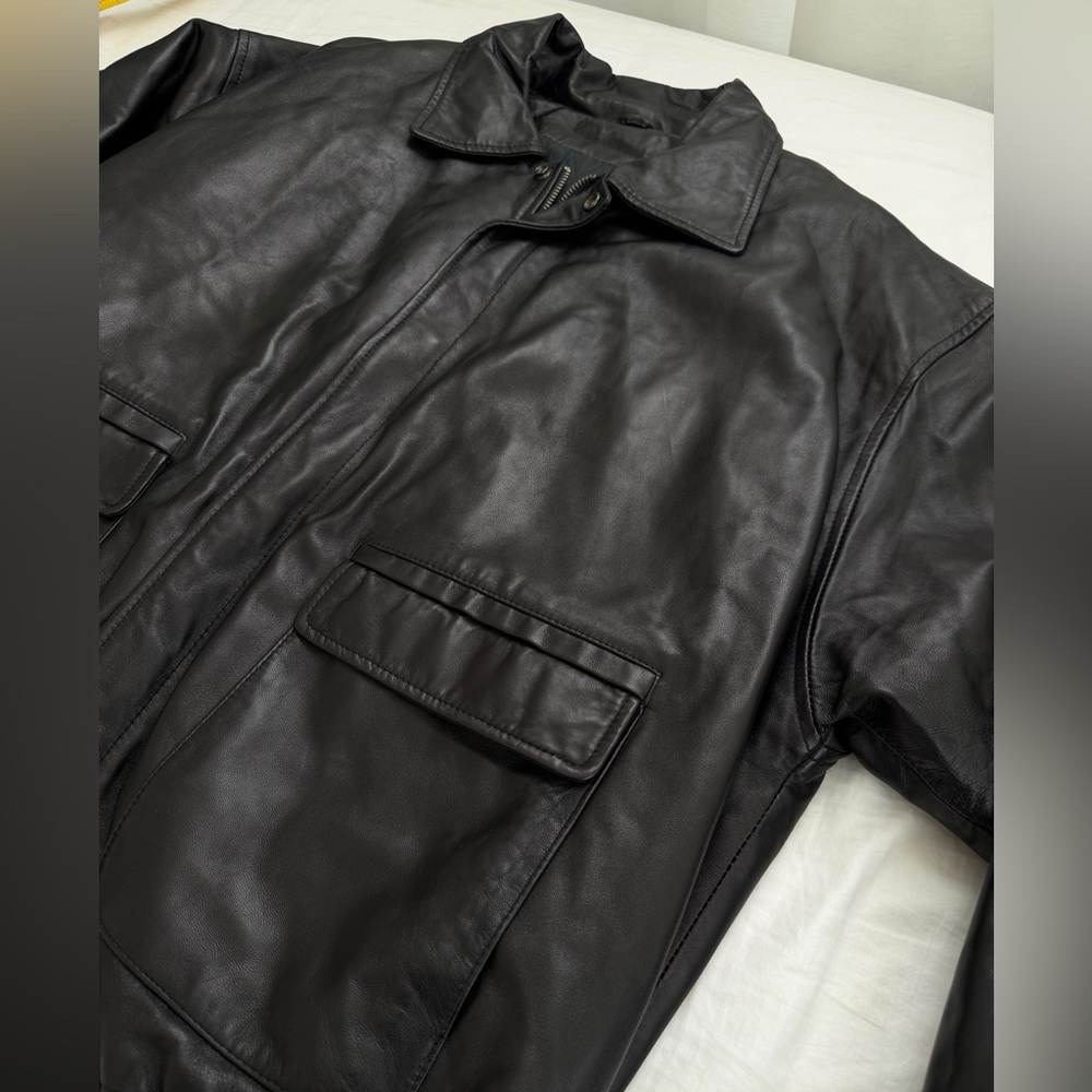 Men's Leather Black Bomber Jacket. Milano XXXL. Excellent Condition. - Picture 5 of 16